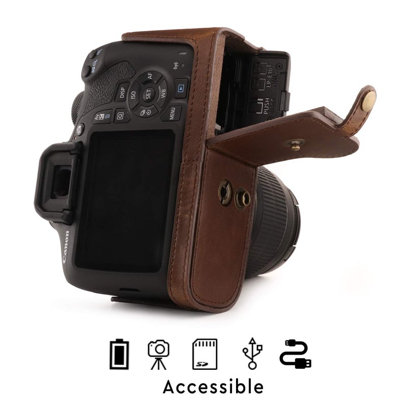 MegaGear MG1608 Ever Ready Leather Camera Case compatible with Canon EOS Rebel T7 (18-55mm), 2000D (18-55mm) - Dark Brown - Image 5